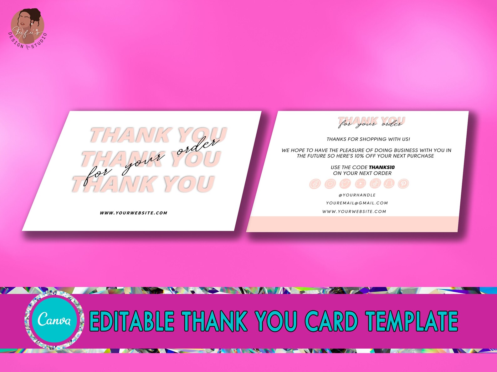 Thank You Card Template Editable Canva Thank You Card Etsy