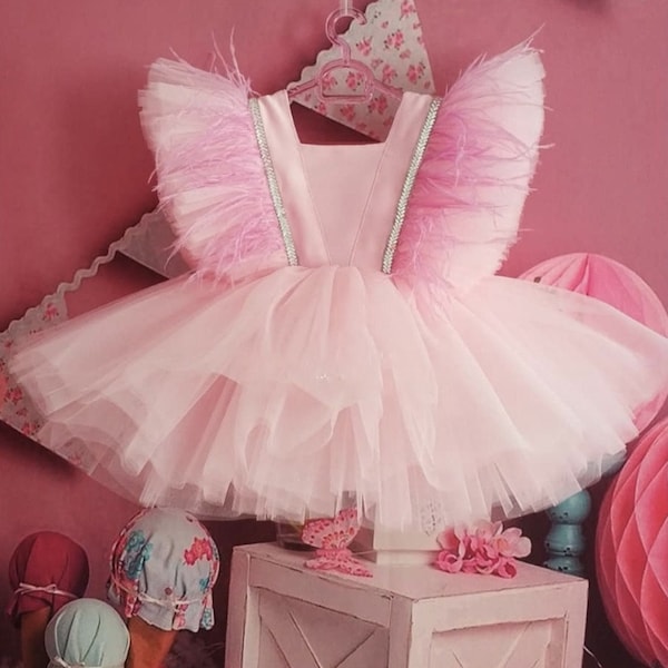 Pink baby girl dress, pink tulle dress, high low dress girl, birthday dress, prom pink dress, flower girl dress pink