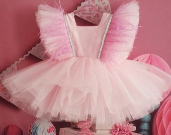 Pink baby girl dress, pink tulle dress, high low dress girl, birthday dress, prom pink dress, flower girl dress pink