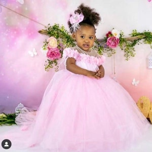 Flower girl dress pink, pink toddler pageant dress, 1st birthday dress, toddler ball gown, baby pageant, pink girls birthday dress, gown