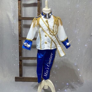 Boys Prince Charming Inspired Suit, royal blue boys suit, boys gold suit