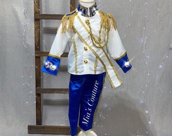 Boys Prince Charming Inspired Suit, royal blue boys suit, boys gold suit