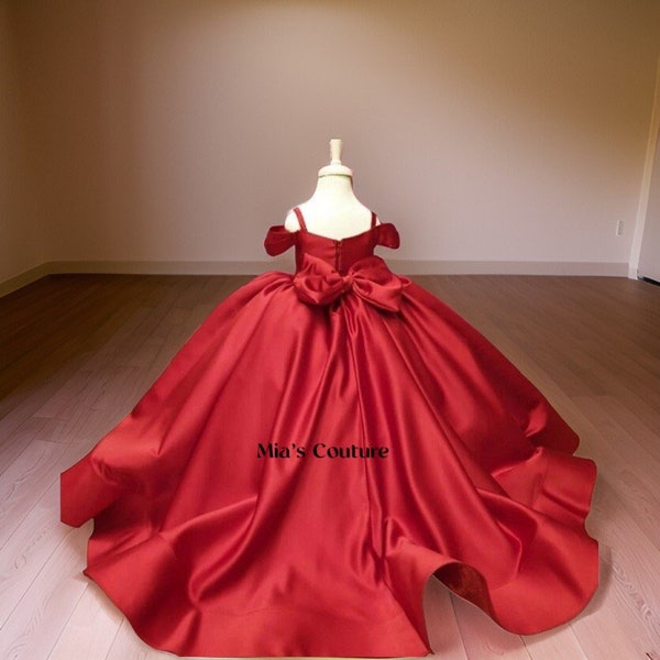 Girls red flower girl gown,  sweet 16 Quinceanera, birthday girl gown ,toddler pageant gown, confirmation gown, formal gown