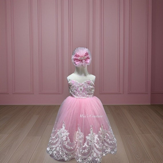 pink and White toddler lace dress, baby girl pink dress, toddler Easter dress, girls princess dress, pink lace flower girl gown, girl lace pink and White toddler lace dress, baby girl pink dress, toddler Easter dress, girls princess dress, pink lace flower girl gown, girl lace