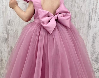 All Blush Pink Double Bow Oval Open Back Shabby Chic Modern Style Gown