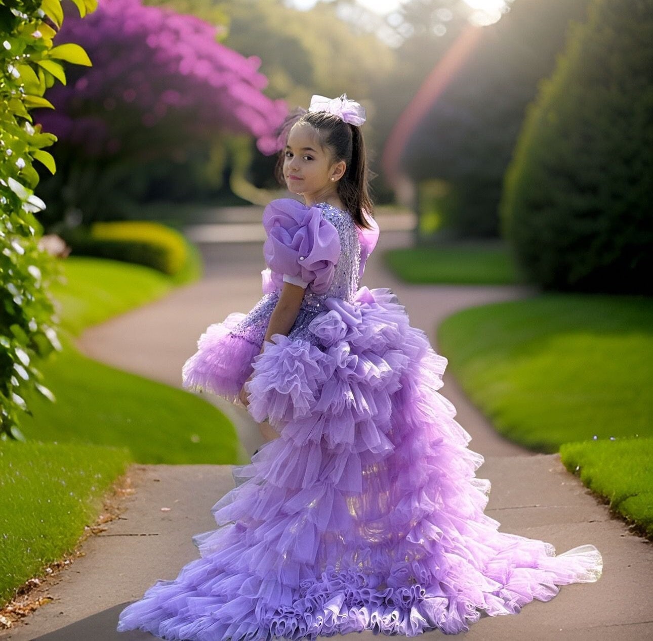 Girls Lilac Sequins Rhinestone Dress for Girls, Toddlers Pearl Dress, Lavender Girl 1st Birthday Dress, Toddler Pageant Gown, Formal Dress