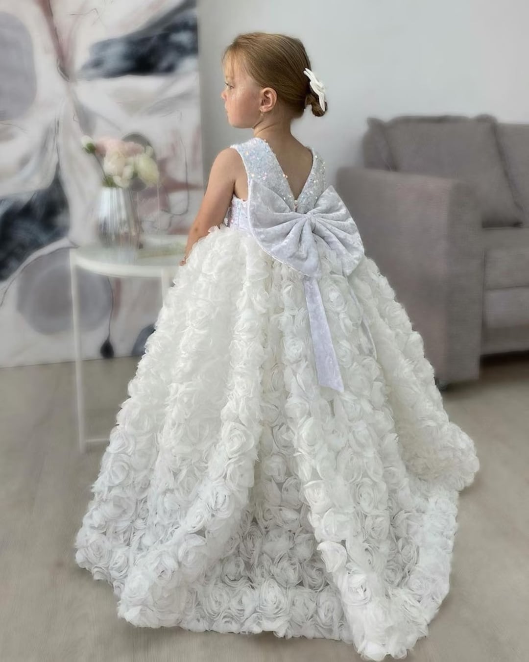 White Flower Baby Girl Ball Gown Toddler White Pageant Gown Etsy