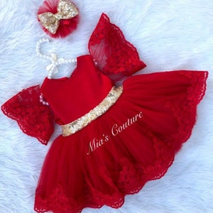 Red and gold girl dress, red dress toddler, valentines dress toddler, first birthday dress red, high low dress toddler, princess dress red