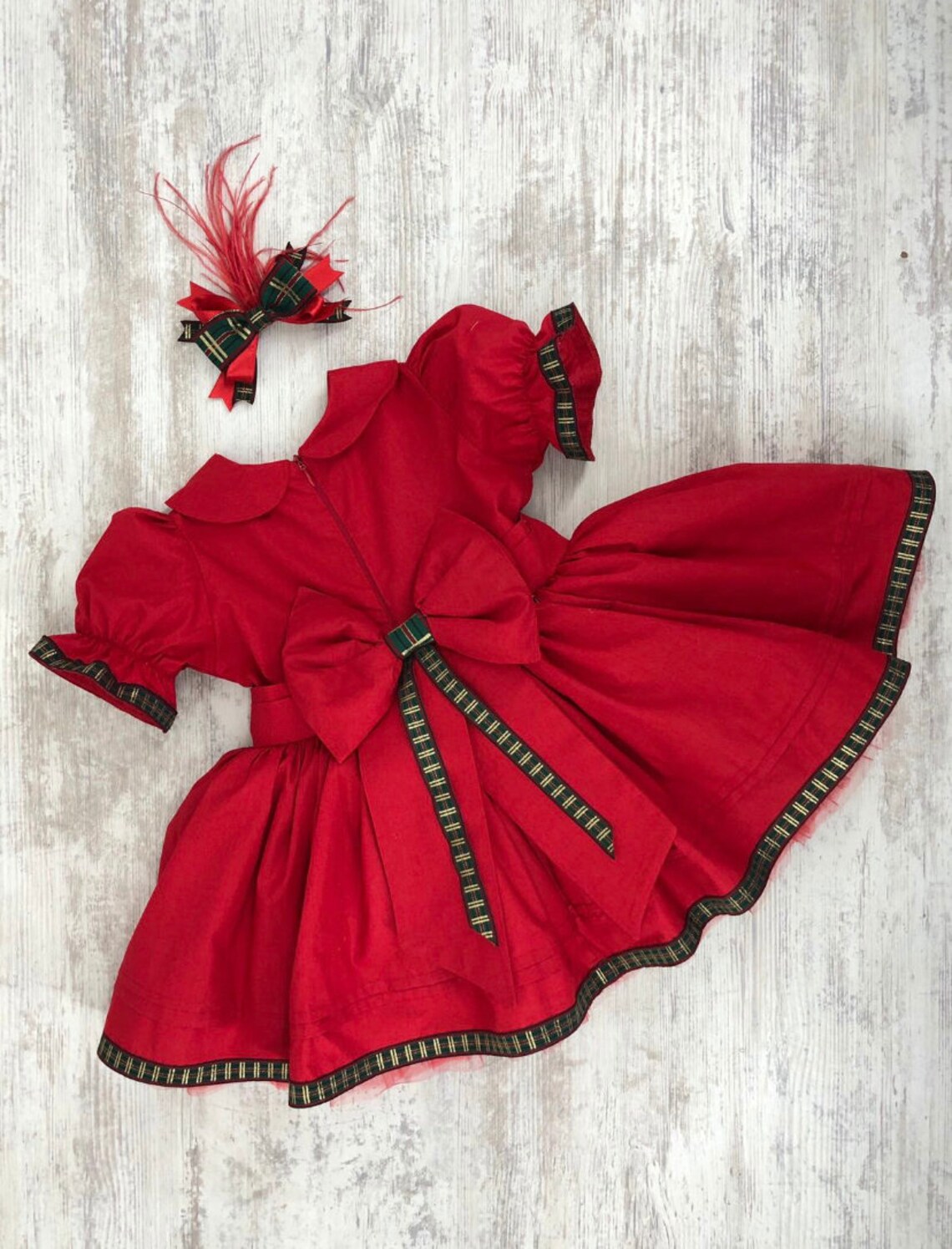 Handmade girls Vintage red and green plaid santa Christmas | Etsy
