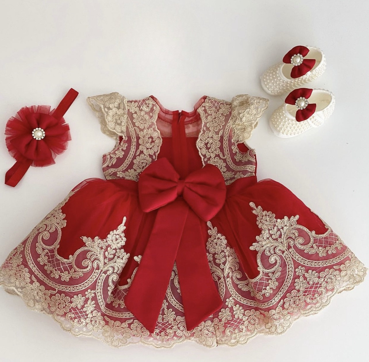 slim fit dress slacks Baby Girl Red Floral Tiered Tulle Dress, 24M main image 1
