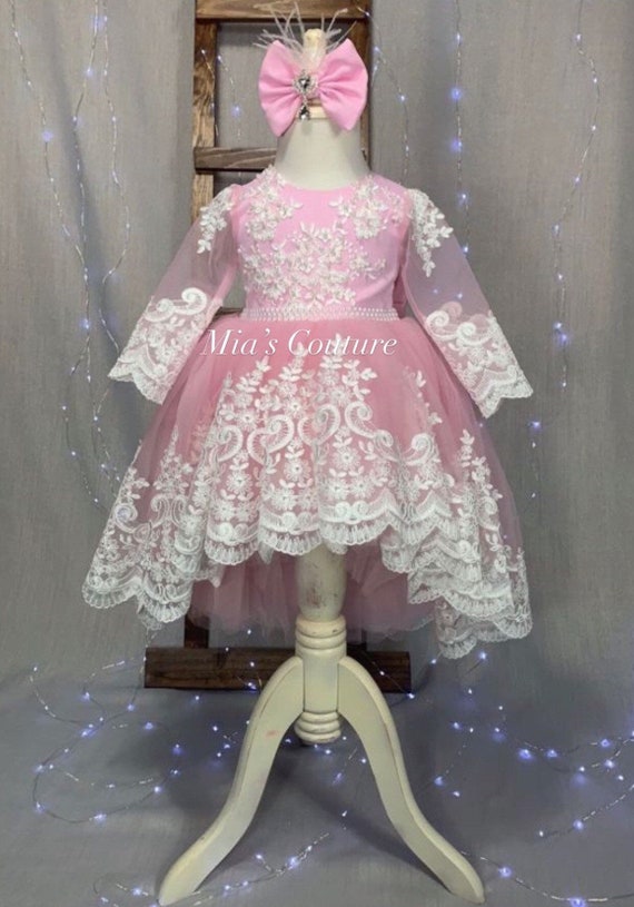 open lace back dress Black And Pink Lace Embroidered Frill High Low Midi Dress  AX Paris