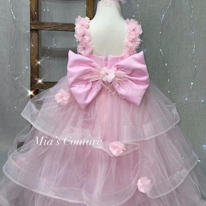 Grand Floral Bow Layered Tulle Dress – Pink Enchantment main image 0