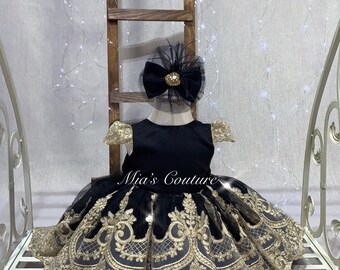 Black and Gold Baby Girl Dress, Black Gold Tulle Dress With Gold Lace, High  Low Dress Girl, Birthday Dress, Prom Dress, Flower Girl Dress - Etsy