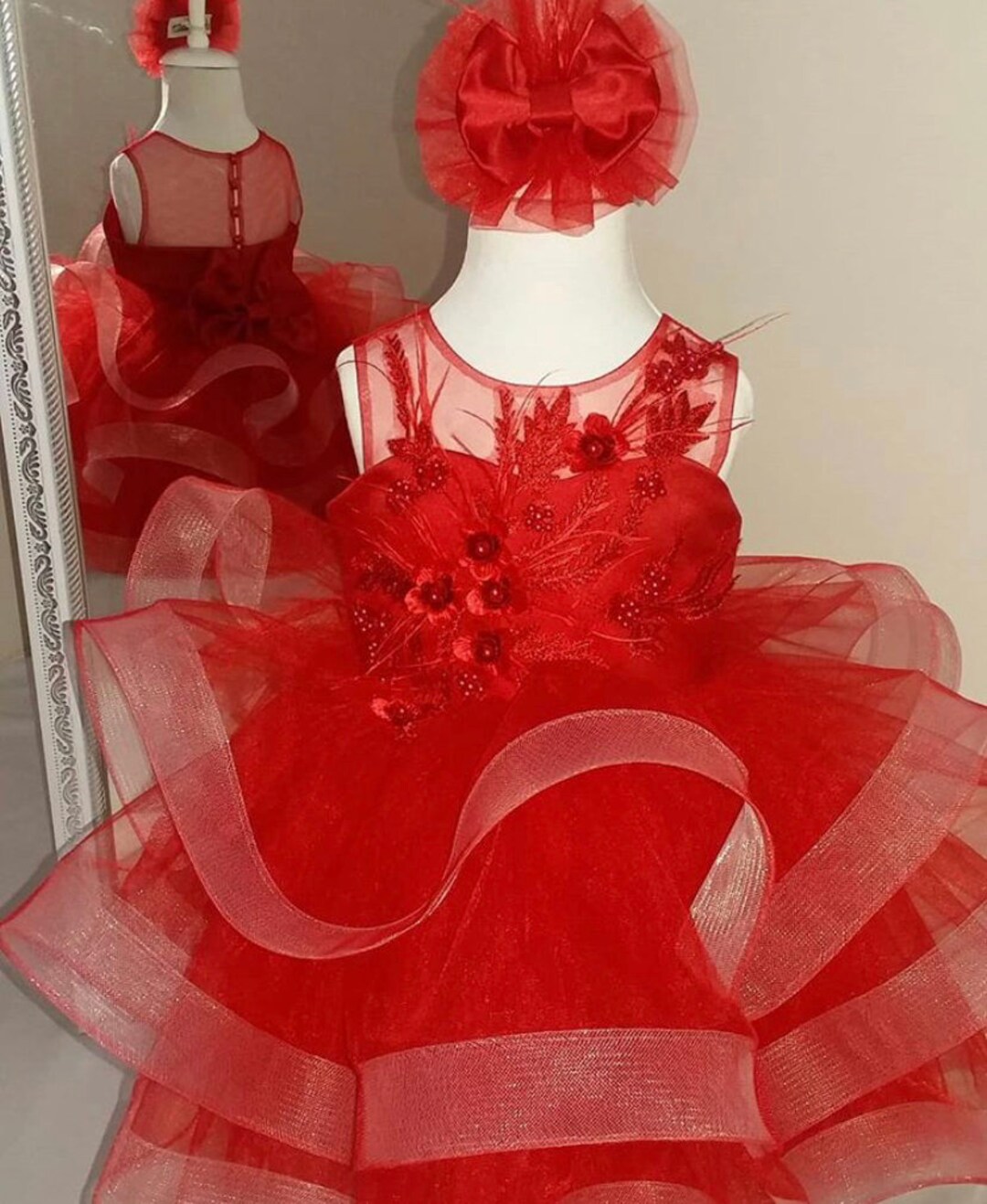 Red 3d Girl Dress, Red Dress Toddler, Valentines Dress Toddler, First