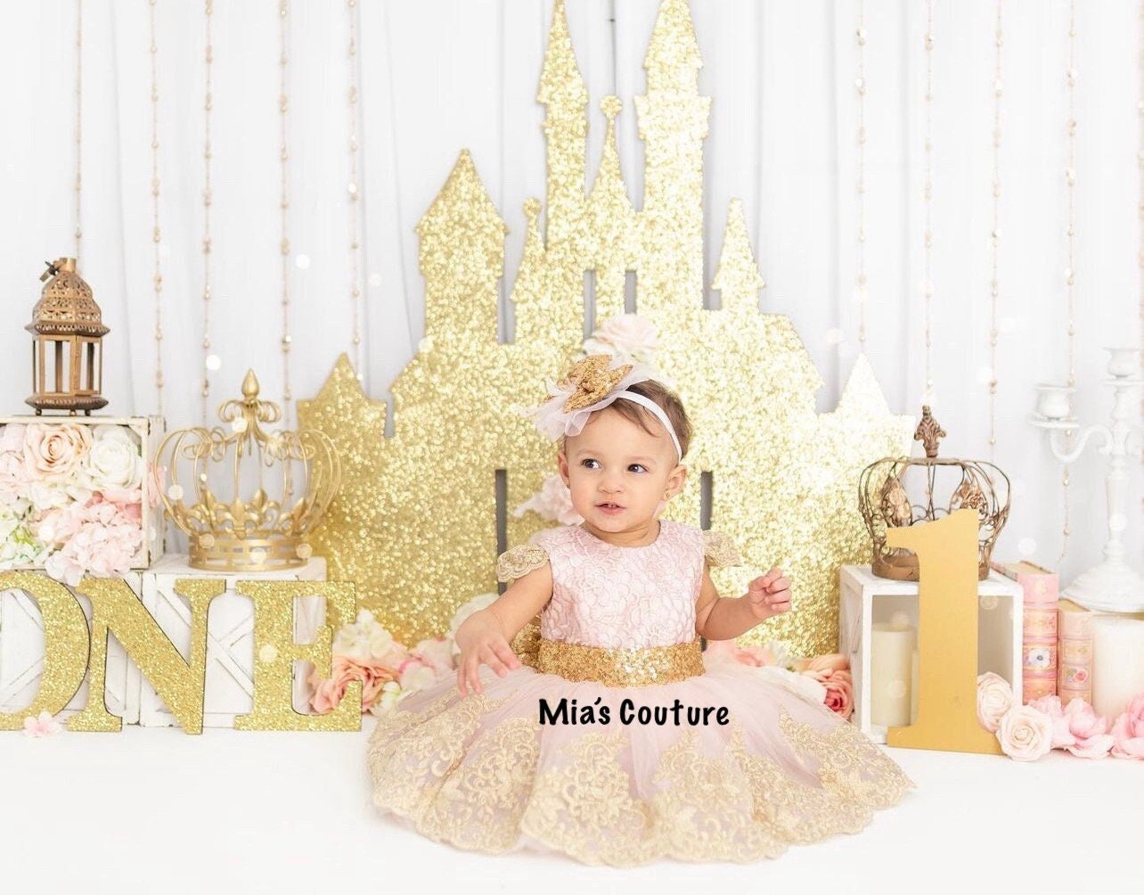 Baby Girl Pink and Gold Birthday Dress, Baby Pageant Dress, Pink and Gold Princess Dress, Toddler Pink Dress, First Birthday Dress, Baby