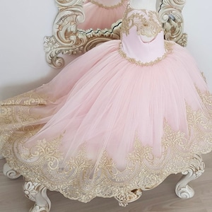 Pink and gold baby girl 1st birthday gown, toddler birthday dress, girls pageant dress, girls princess dress, flower girl gown, gliz dress