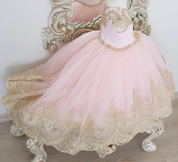 pink and gold first birthday dress Personalized 1st Birthday Princess outfit - Gold Glitter and Light Pin main image 1