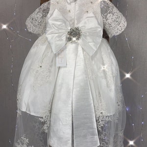 Taufkleid für Baby Mädchen, Baby Taufkleid, langes Taufkleid, langes Taufkleid für Baby Mädchen, Baby Mädchenkleid weiß Bild 7