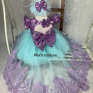 Teal and purple girls mermaid dress, girls sequins dress, toddler birthday dress, pageant baby dress, formal girls dress, flower girl dress