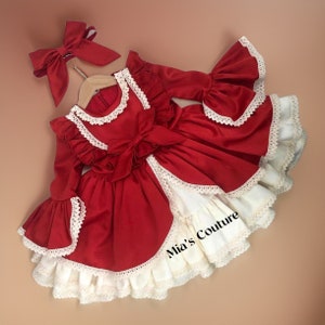 Red and  ivory vintage dress, baby shabby dress, baby shabby chic dress, girls ruffle dress, baby first Christmas dress, pageant Toddler