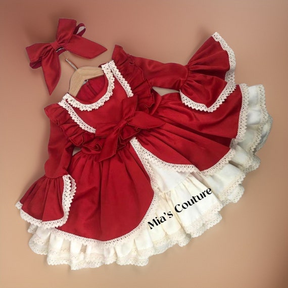 Red and ivory vintage dress, baby shabby dress, baby shabby chic dress, girls ruffle dress, baby first Christmas dress, pageant Toddler Red and ivory vintage dress, baby shabby dress, baby shabby chic dress, girls ruffle dress, baby first Christmas dress, pageant Toddler