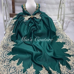Emerald green and gold  dress, Christmas dress, Baby Girl Dress Emerald Green dress, emerald high low dress, emerald green flower girl dress