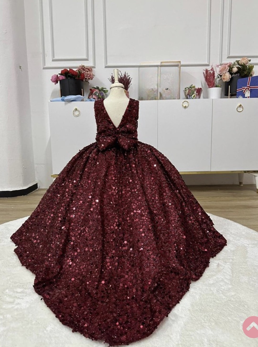 Burgundy Ball Gown With Flowers,Sweet 16 Dress, Burgundy Quinceanera Dress  Y2345 main image 1