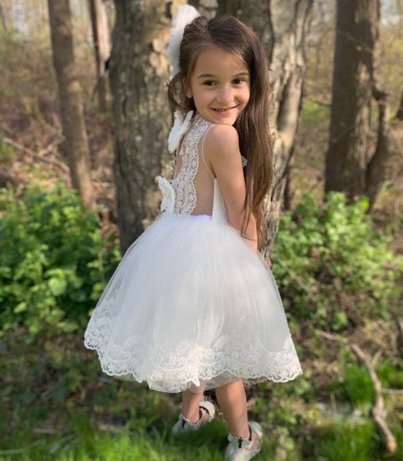 petite fall dresses Off-white Tullenet Handworked Baptism Gown main image 1