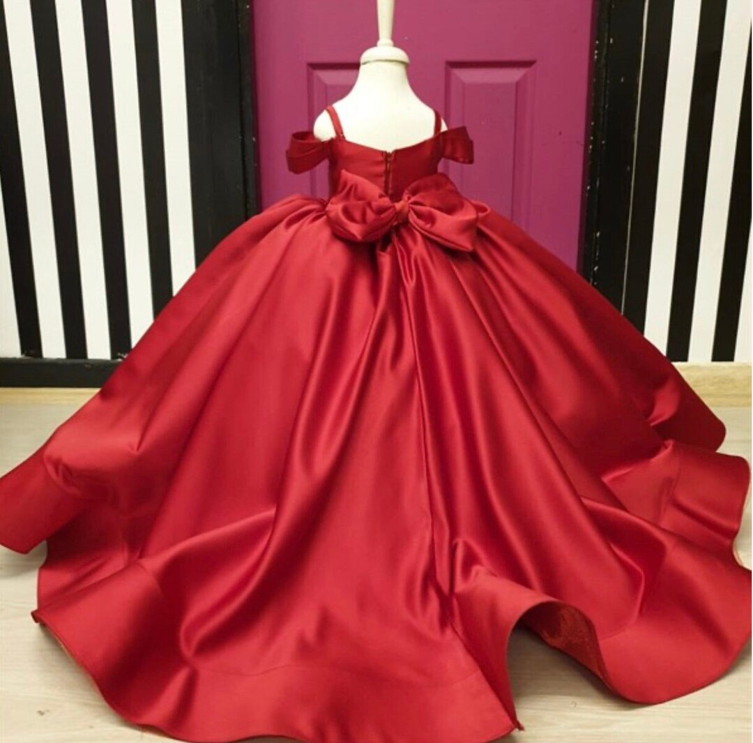 Girls Red Flower Girl Gown, Sweet 16 Quinceanera, Birthday Girl Gown