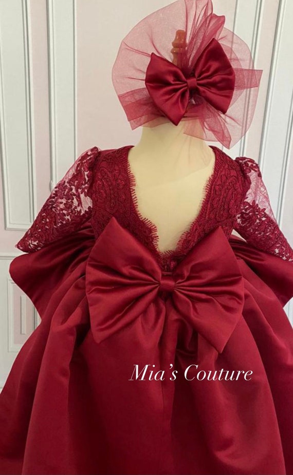 Deep Red Burgundy Holiday Christmas Thanksgiving Beauty Pageant Wedding Flower Girl High Low Vintage Lace Style Gown Deep Red Burgundy Holiday Christmas Thanksgiving Beauty Pageant Wedding Flower Girl High Low Vintage Lace Style Gown