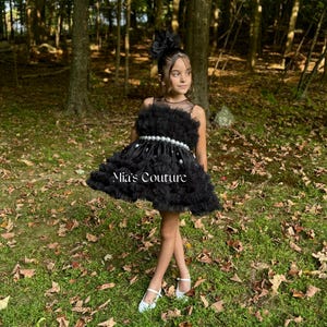 Black and white girls fluffy vintage dress, first birthday dress, girls princess dress, girls black dress, baby black dress