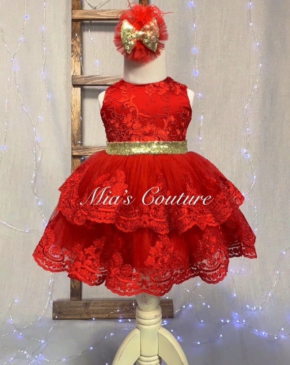 Red and Gold Girl Dress, Red Dress Toddler, Valentines Dress Toddler, First Birthday Dress Red, High Low Dress Toddler, Princess Dress Red