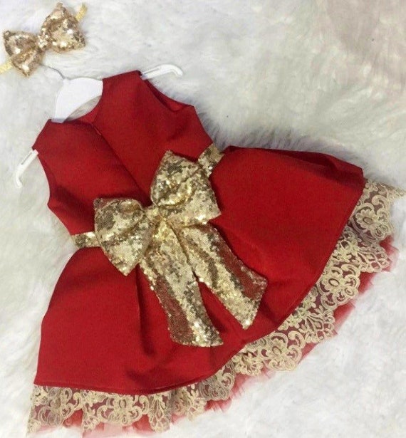 Red & Gold Vintage Lace Holiday Dress