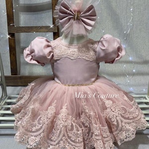 Flower girl dress, Dusty rose flower girl dress, Blush flower girl dress, Ivory dress, rustic flower girl dress, mauve lace girl dress