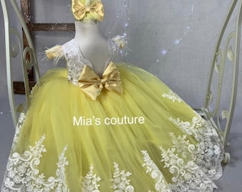 Princess Gown, Yellow and White High Low Full Length Gown