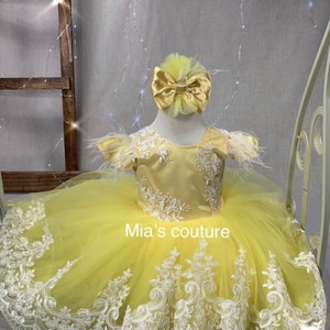 Elegant Yellow & White Baby Girl Dress Set – Perfect for Special Occasions & Gift