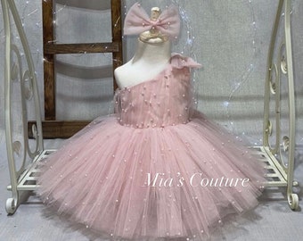 Blush fille perles robe anniversaire fille tutu robe ballerine robe parfait bambin robe à volants pour bébé rose or robe bébé dres formelles