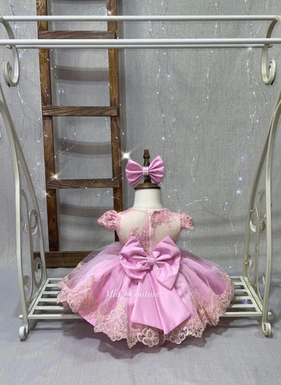 Pink baby girl dress, pink tulle dress, bling dress, high low dress girl,  birthday dress, prom pink dress, flower girl dress pink