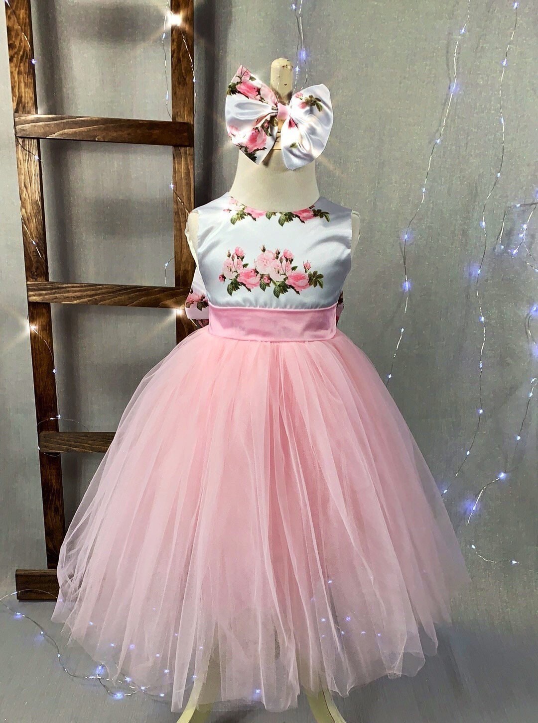 Pink Girl Floral Dress Birthday Girl Tutu Gown Ballerina
