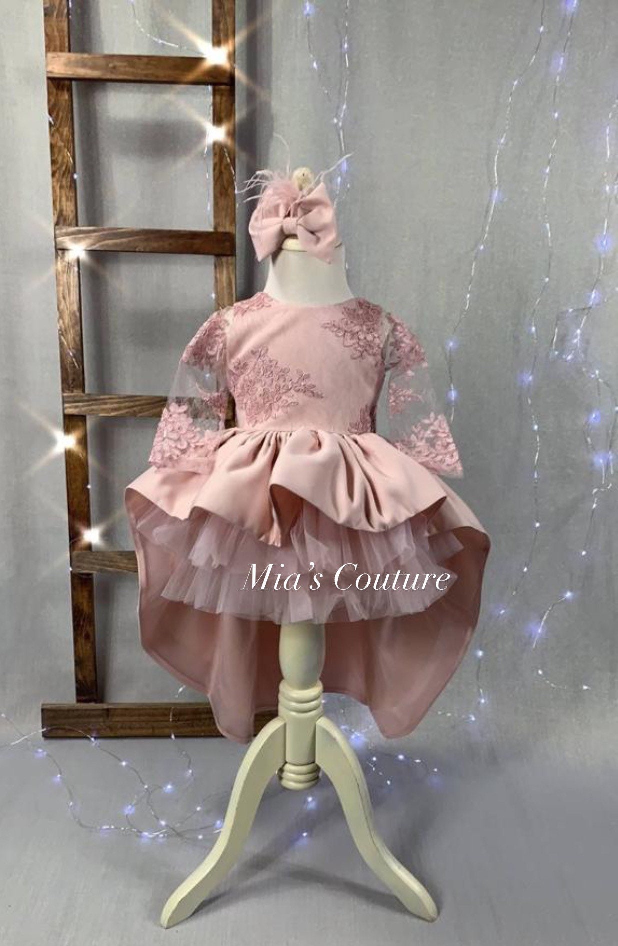 Pink lace high low dress discount