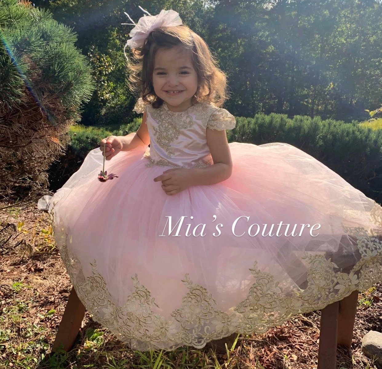 Pink and Gold Baby Girl 1st Birthday Gown, Toddler Birthday Dress, Girls Pageant Dress, Girls Princess Dress, Flower Girl Gown, Gliz Dress