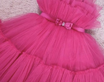 Baby girl pink tutu dress,tulle dress, layer dress, first birthday dress, Halloween costume