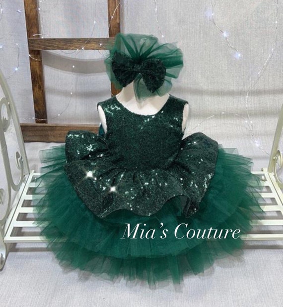 Green Sequins Big Bow Tulle Holiday Christmas Modern Style Beauty Pageant Dress Green Sequins Big Bow Tulle Holiday Christmas Modern Style Beauty Pageant Dress