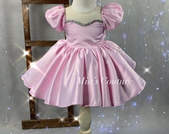 Rosa Satin Sheer Big Bow Beauty Pageant Kleid