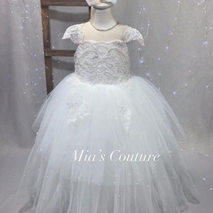 Flower girl Dress white, flower dress for girls, white toddler dress, ivory girl 1st birthday dress, white baby dress full length