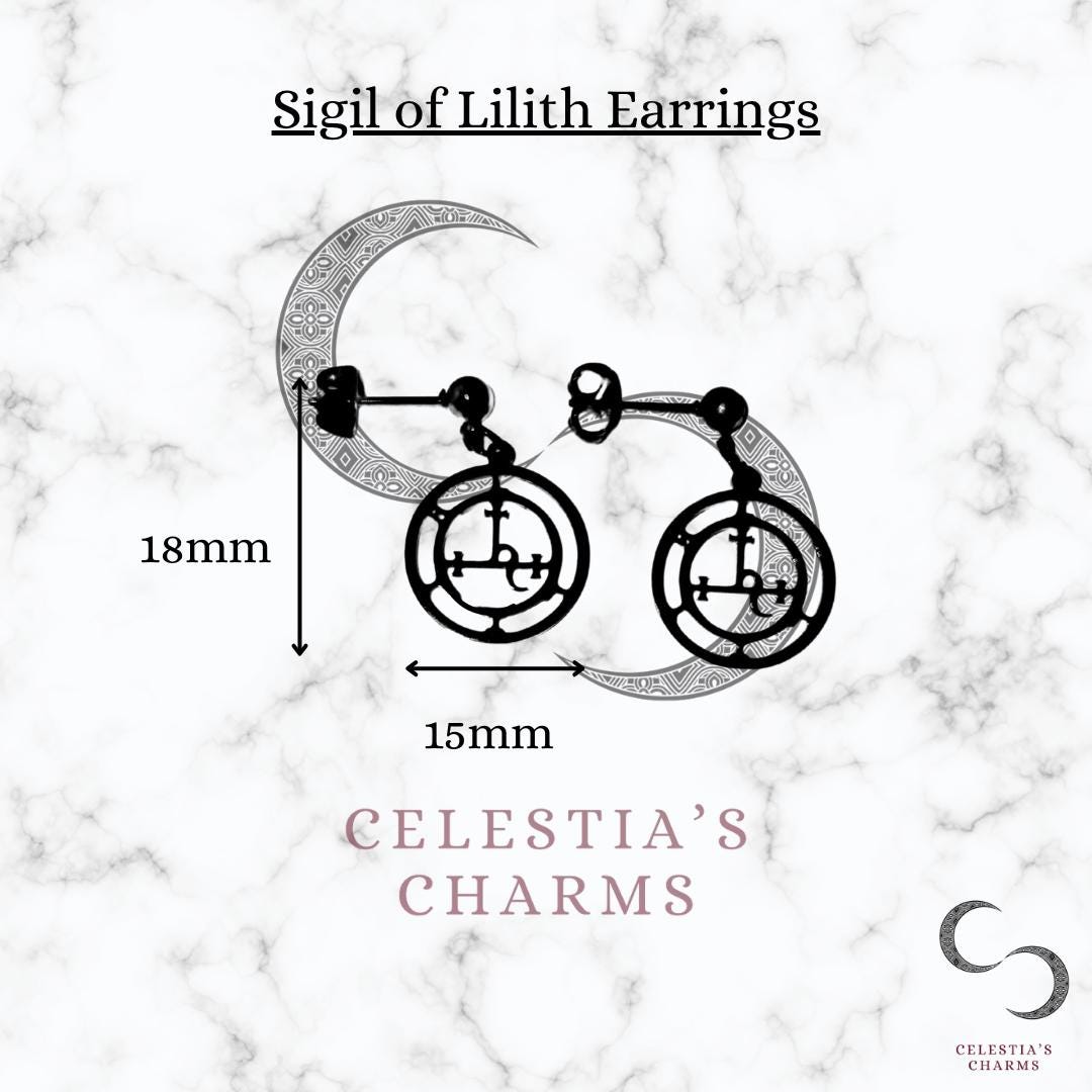 Orecchini Alchemy Gothic Lilith – Argento, Simbolo Lunare, Sigillo Inciso - 4