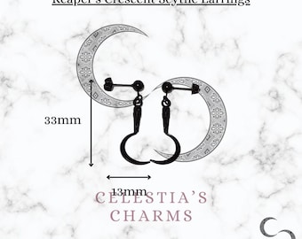 Reaper’s Crescent Scythe Earrings – Gothic Skull Sickle