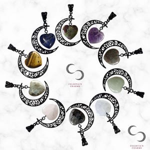 Black Filigree Crescent Crystal Pendant Necklace