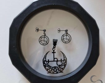 Lilith’s Embrace | Sigil of Lilith Crescent Pendant & Earrings Set