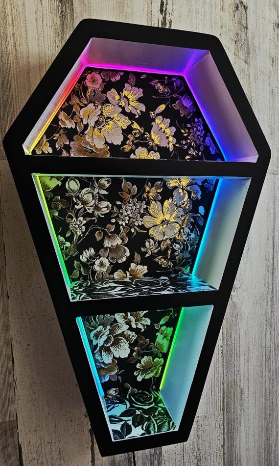 Coffin Shelf With LED Lighting - Gothic Wall Shelf, Handmade